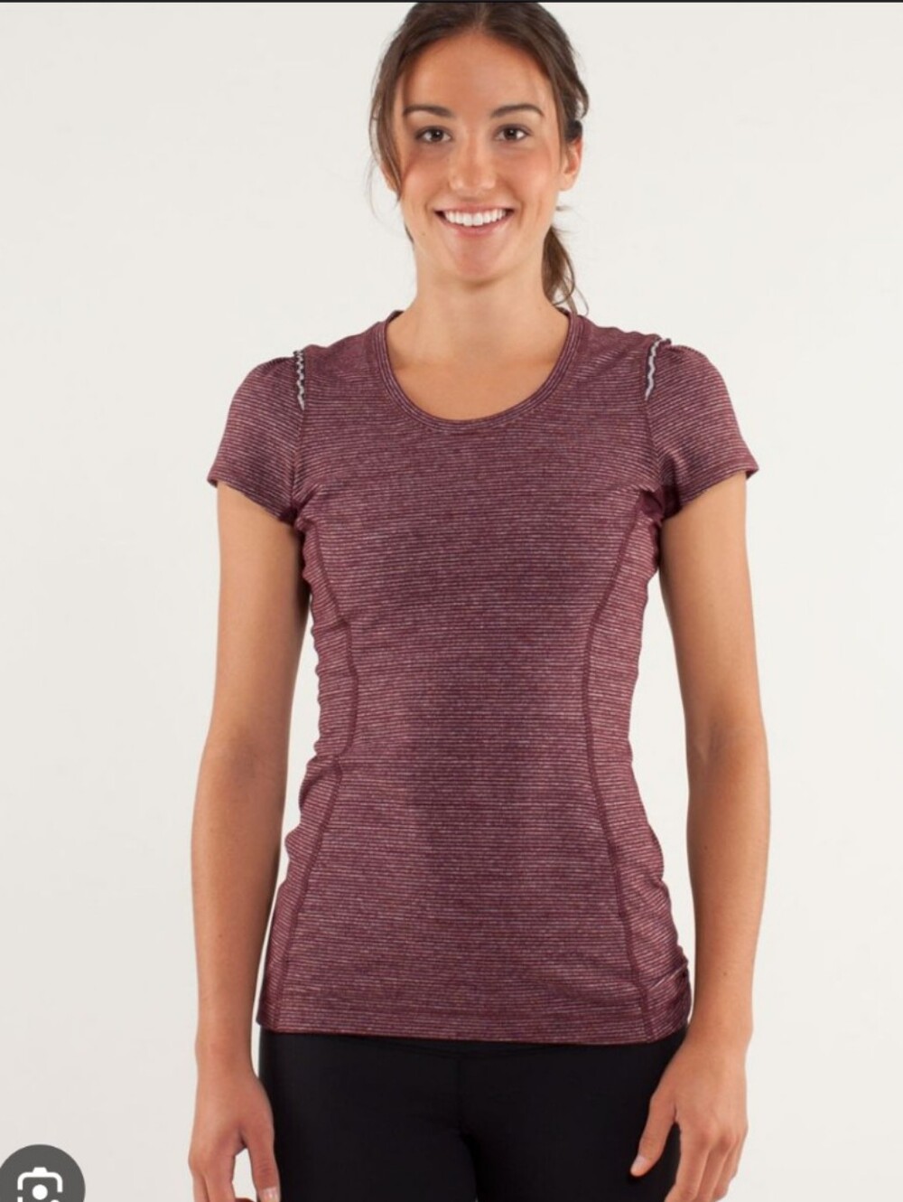 Lululemon Star Runner Short Sleeve tee shirt Tonka Stripe Bordeaux Drama size 6
